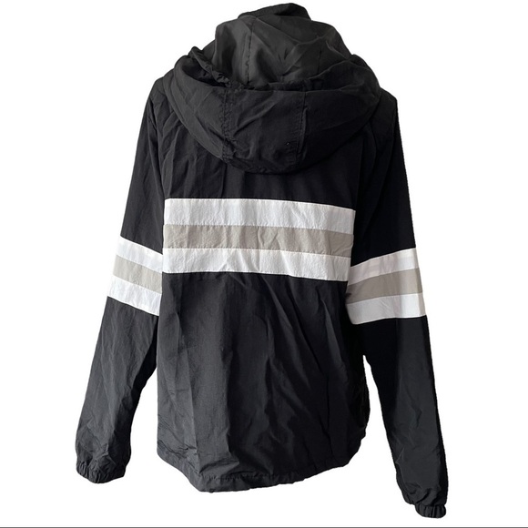 Tattoo black grey white  striped lined hooded spring fall jacket - Picture 3 of 10